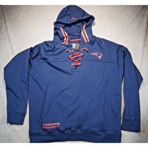 New England Patriots Hoodie Mens L Blue NFL Pro Line Lace Up Collar Pockets